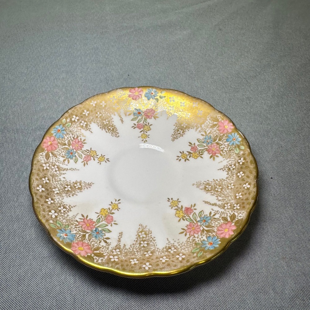 Tuscan‎ Fine Bone China Saucer Gold Floral Pink Blue Yellow Flowers Made England